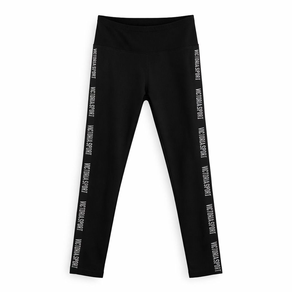 Victoria's Secret Sport Knockout Leggings Medium Black Logo Tape Regular VS